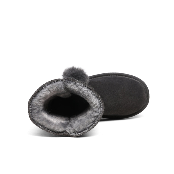 [FuzzyChic Kid's Lolly] Sheepskin Fur Kids Boots - GREY - 3