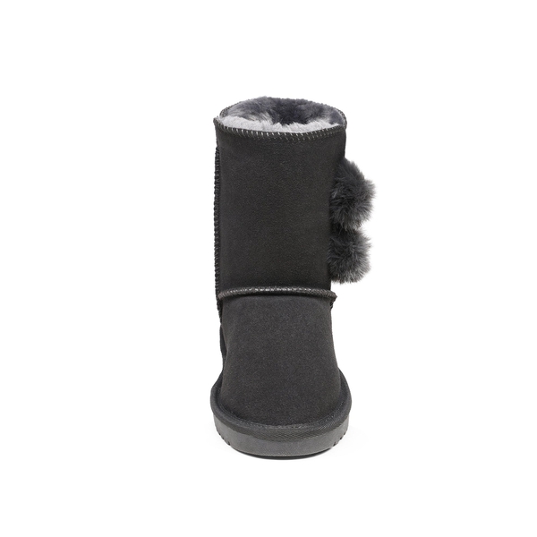 [FuzzyChic Kid's Lolly] Sheepskin Fur Kids Boots - GREY - 5