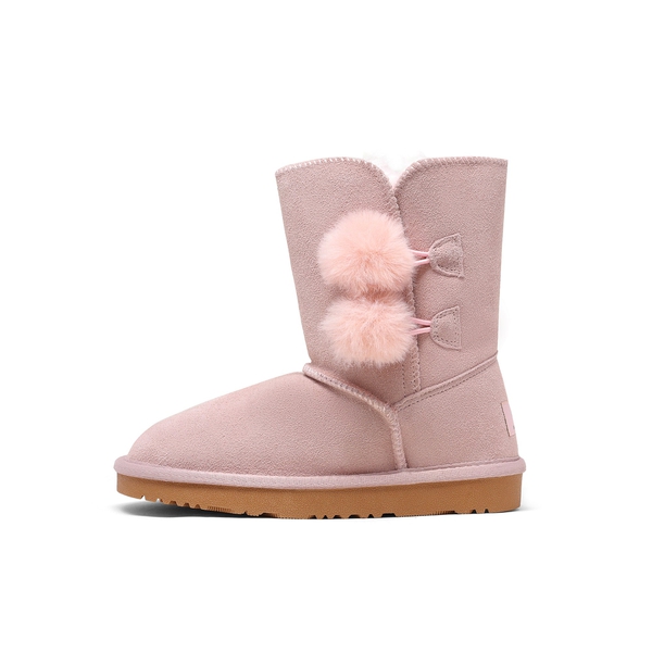 [FuzzyChic Kid's Lolly] Sheepskin Fur Kids Boots - PINK - 1