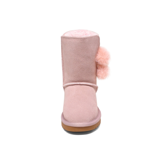 [FuzzyChic Kid's Lolly] Sheepskin Fur Kids Boots - PINK - 5