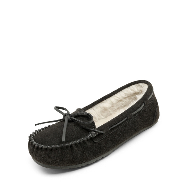 Faux Suede Moccasin Slippers - BLACK -  0