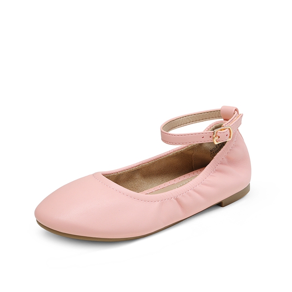 Girls Ankle-Strap Ballerina Flat Shoes - PINK -  0