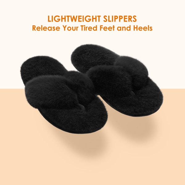 Fluffy Flip Flop House Slippers - BLACK - 4