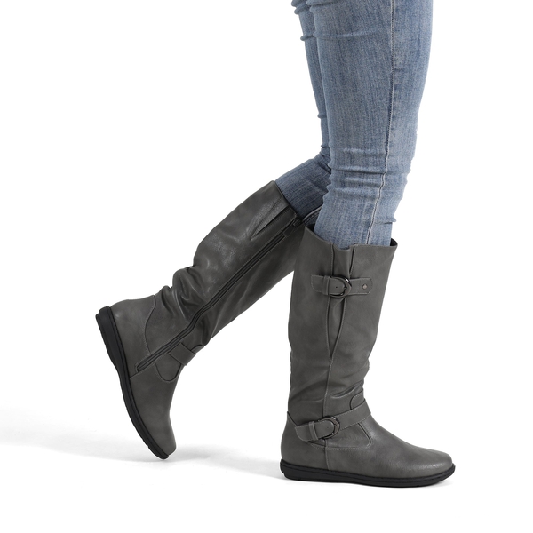 Fur Knee High Winter Boots - GREY - 2