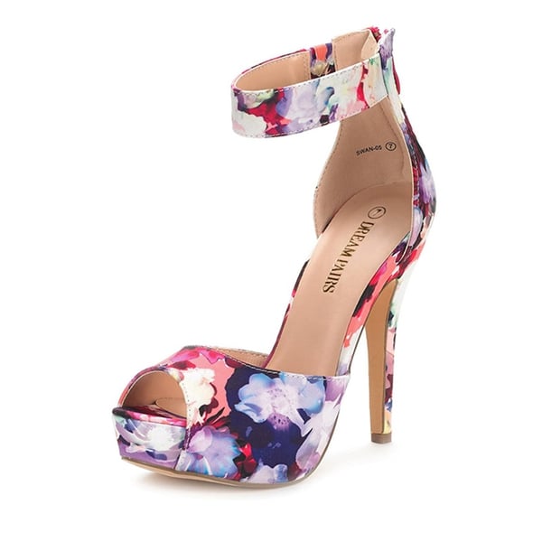 High Heel Stiletto Ankle Strap Platform Pumps - FLORAL -  0
