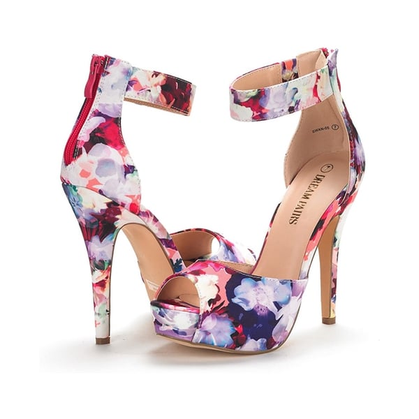 High Heel Stiletto Ankle Strap Platform Pumps - FLORAL - 1