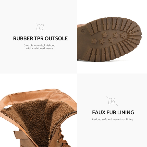 Faux Fur Mid Calf Combat Boots - CAMEL - 2
