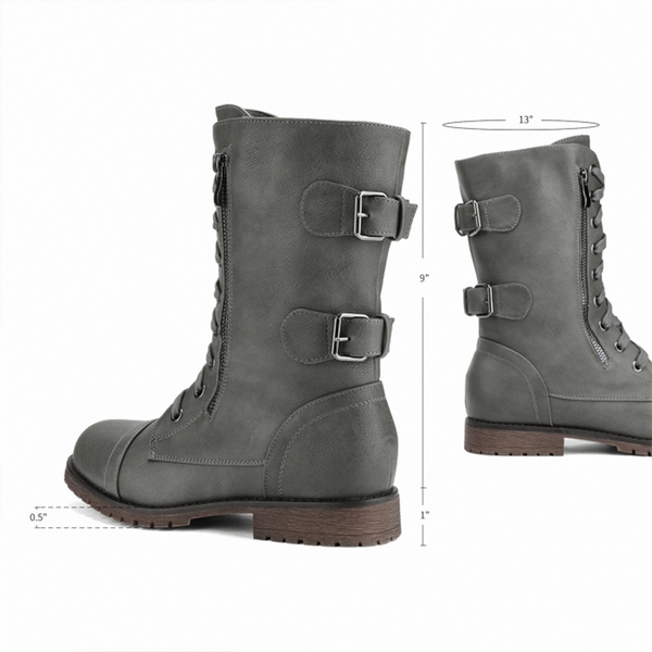 Faux Fur Mid Calf Combat Boots - GREY - 1
