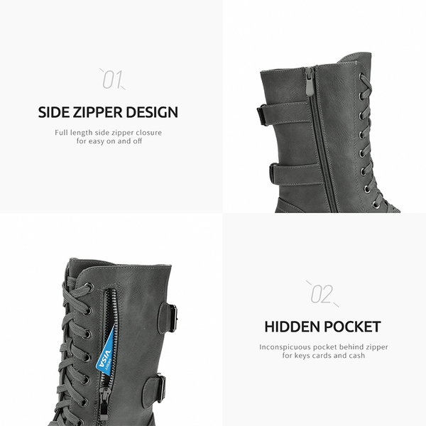 Faux Fur Mid Calf Combat Boots - GREY - 3