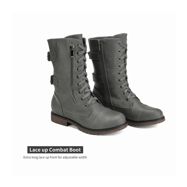 Faux Fur Mid Calf Combat Boots - GREY - 4
