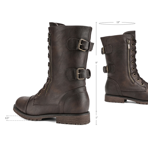 Utilitarian Ankle Mid Calf Combat Boots - BROWN - 2