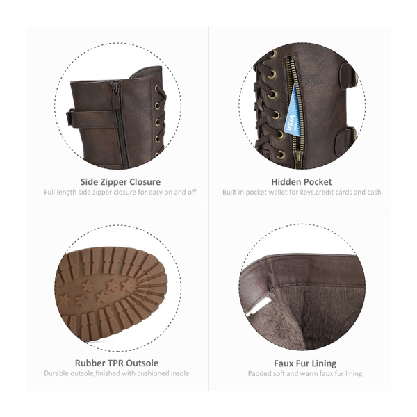 Utilitarian Ankle Mid Calf Combat Boots - BROWN - 3