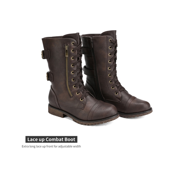 Utilitarian Ankle Mid Calf Combat Boots - BROWN - 4