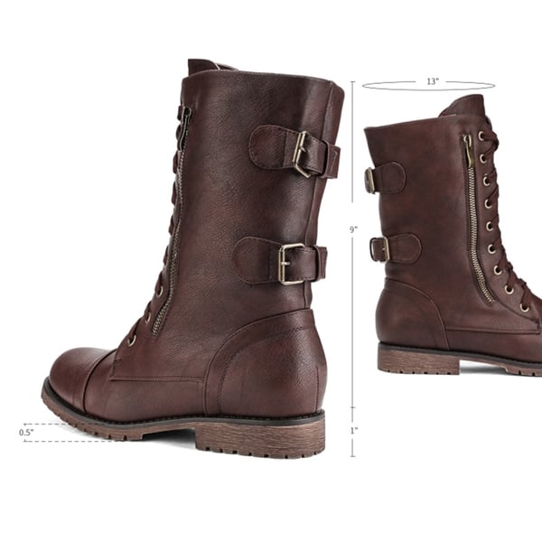Utilitarian Ankle Mid Calf Combat Boots - BURGUNDY - 4