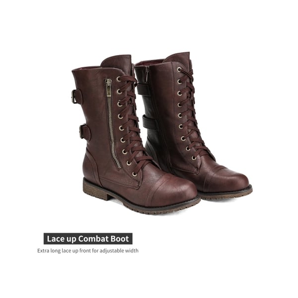 Utilitarian Ankle Mid Calf Combat Boots - BURGUNDY - 6