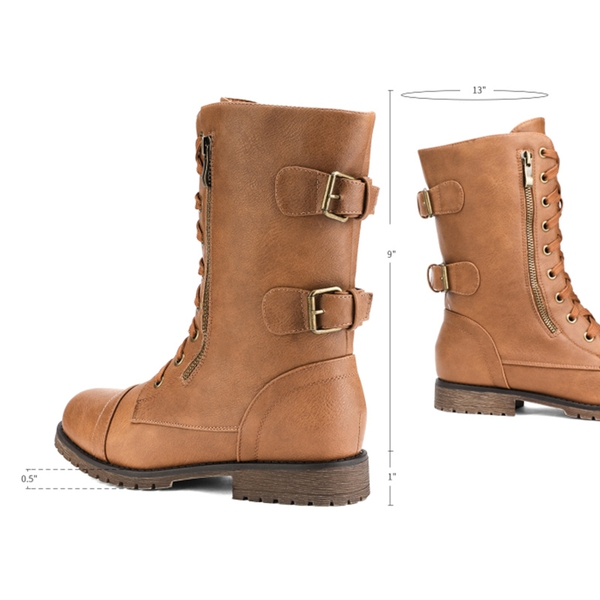 Utilitarian Ankle Mid Calf Combat Boots - CAMEL - 4