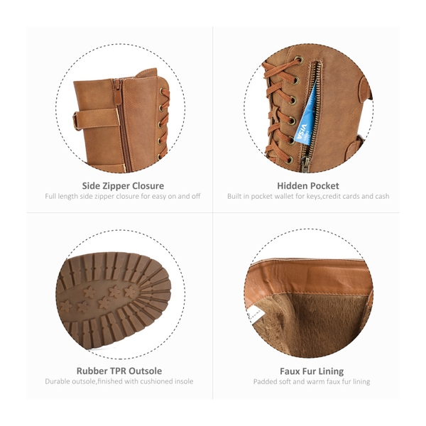 Utilitarian Ankle Mid Calf Combat Boots - CAMEL - 5