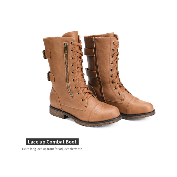 Utilitarian Ankle Mid Calf Combat Boots - CAMEL - 6