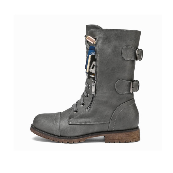 Utilitarian Ankle Mid Calf Combat Boots - GREY - 1