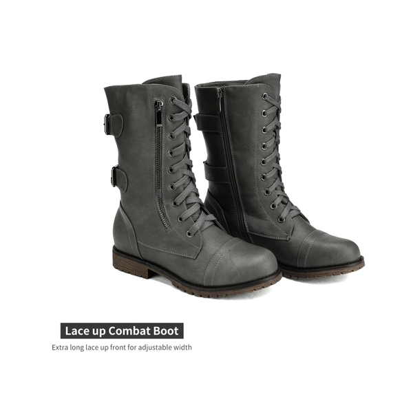 Utilitarian Ankle Mid Calf Combat Boots - GREY - 4