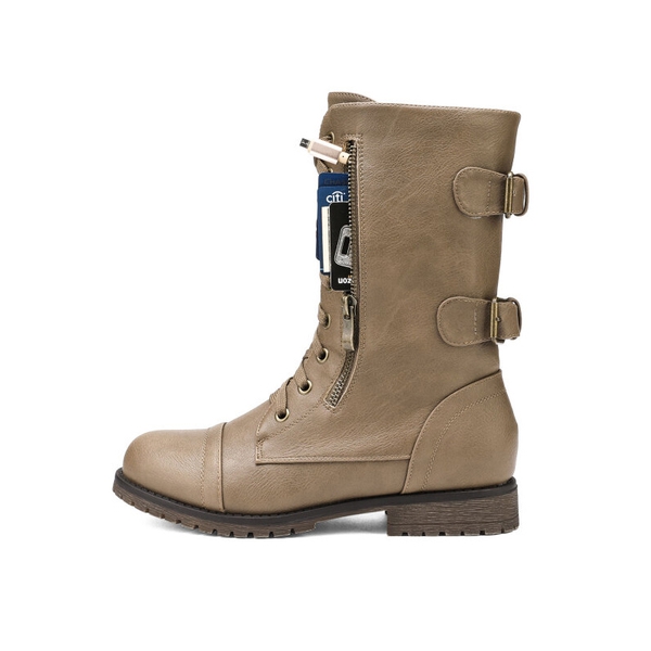 Utilitarian Ankle Mid Calf Combat Boots - KHAKI - 1