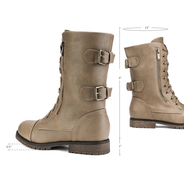 Utilitarian Ankle Mid Calf Combat Boots - KHAKI - 2