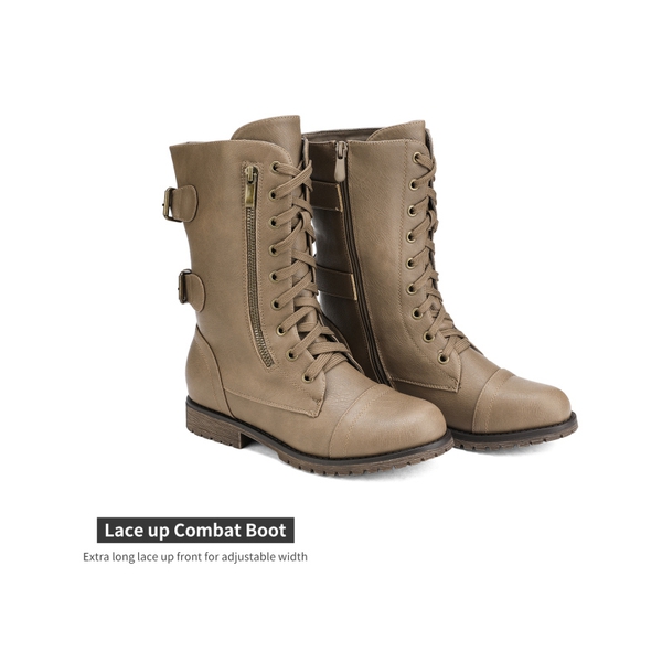 Utilitarian Ankle Mid Calf Combat Boots - KHAKI - 4
