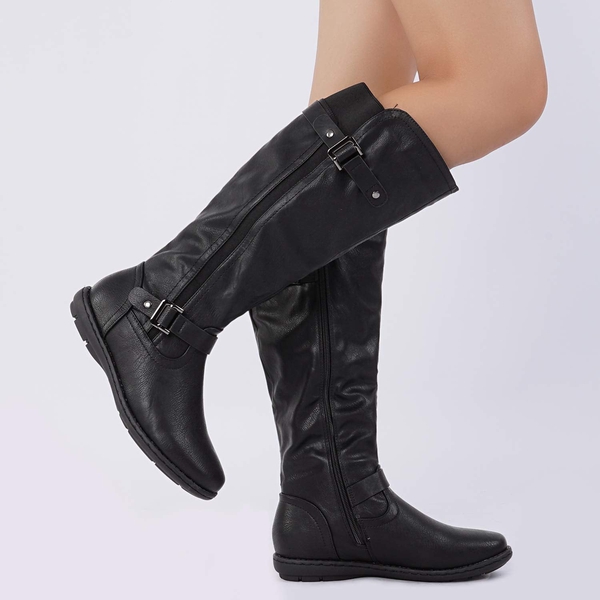 Fur Lined Knee High Boots - BLACK - 1