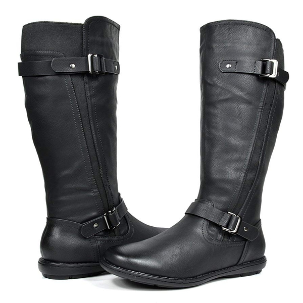 Fur Lined Knee High Boots - BLACK - 5