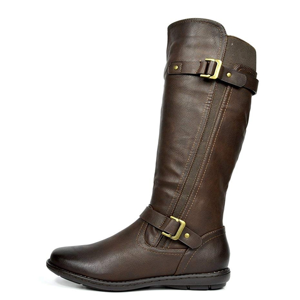 Fur Lined Knee High Boots - BROWN - 2