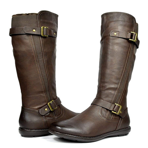 Fur Lined Knee High Boots - BROWN - 5