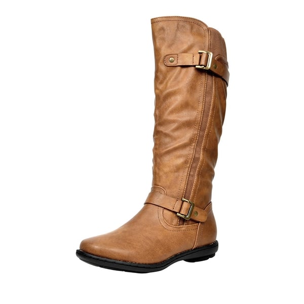 Fur Lined Knee High Boots - CAMEL -  0