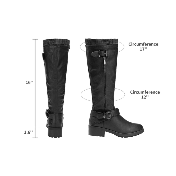 Wide Calf Knee High Boots - BLACK - 2