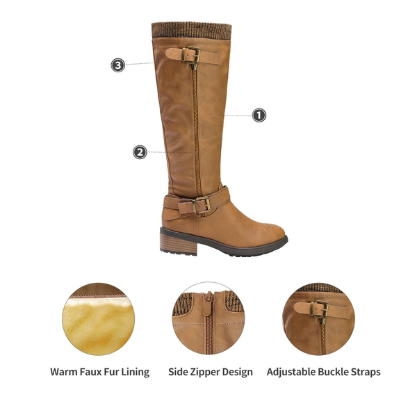 Wide Calf Knee High Boots - CAMEL - 1