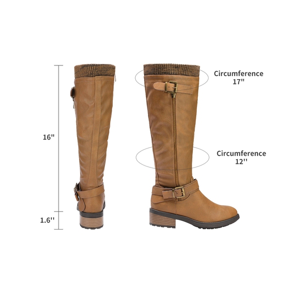 Wide Calf Knee High Boots - CAMEL - 2
