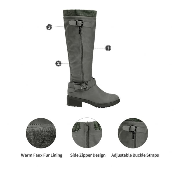 Wide Calf Knee High Boots - GREY - 1