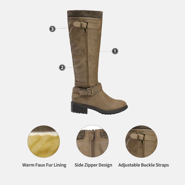 Wide Calf Knee High Boots - KHAKI - 1