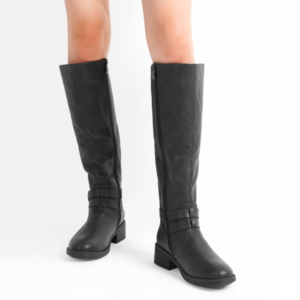Knee High Fur Lined Boots - BLACK - 1
