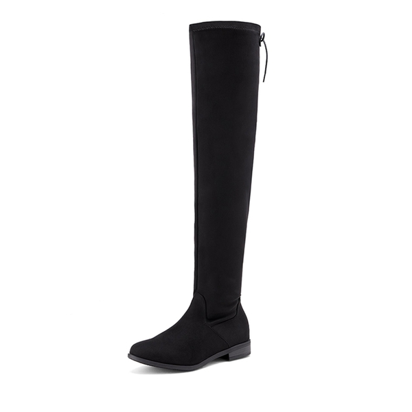 Low Heel Thigh High Boots - BLACK -  0