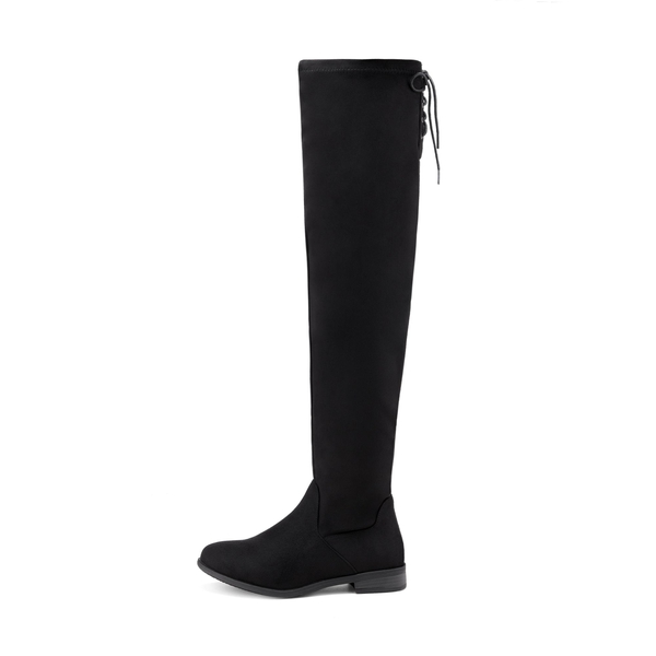 Low Heel Thigh High Boots - BLACK - 3