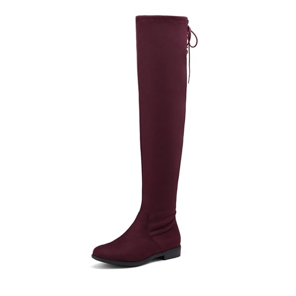 Low Heel Thigh High Boots - BURGUNDY -  0