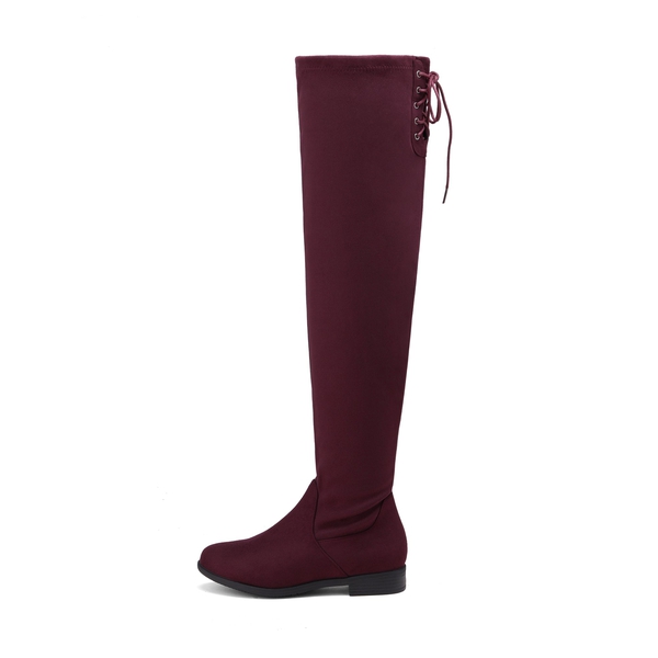 Low Heel Thigh High Boots - BURGUNDY - 3