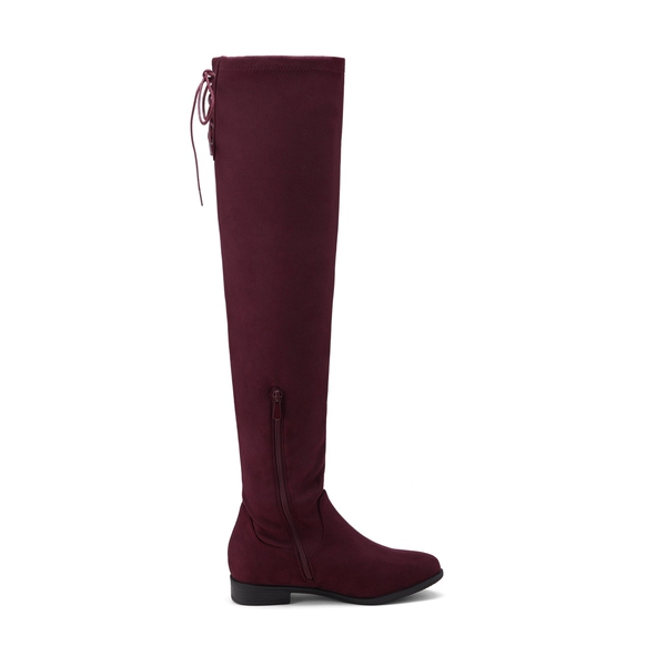 Low Heel Thigh High Boots - BURGUNDY - 4