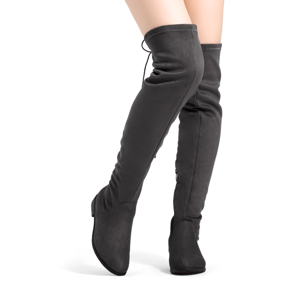 Low Heel Thigh High Boots - GREY - 2