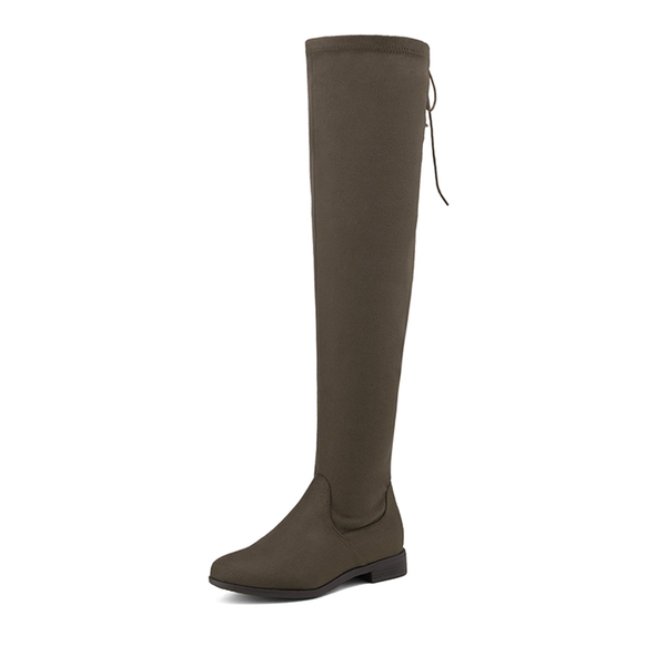 Low Heel Thigh High Boots - KHAKI -  0