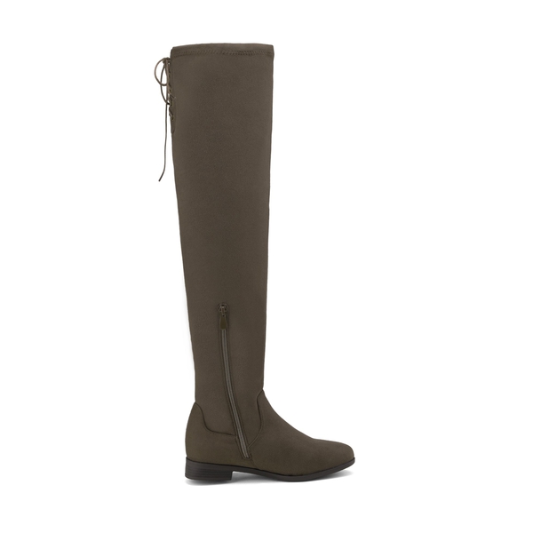 Low Heel Thigh High Boots - KHAKI - 4