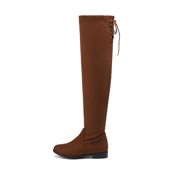 Low Heel Thigh High Boots - TAN - 3