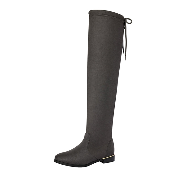 Low Heel Thigh High Boots - GREY -  0