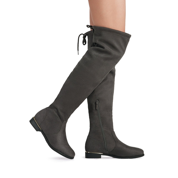 Low Heel Thigh High Boots - GREY - 1