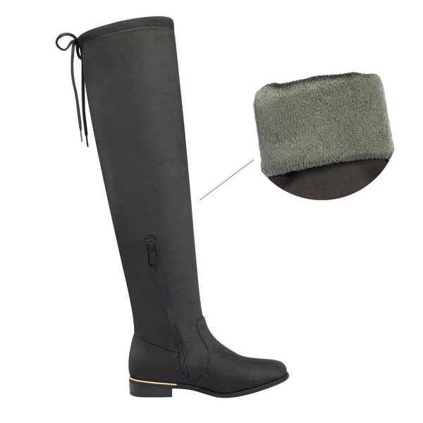 Low Heel Thigh High Boots - GREY - 3